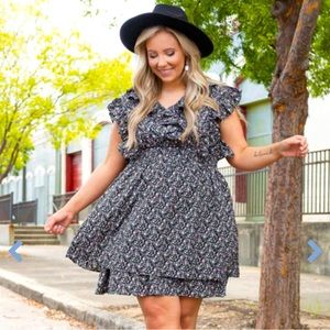 Black/Floral Babydoll Dress with Ruffles